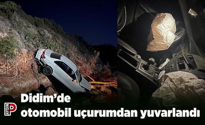 Didim’de otomobil uçurumdan yuvarlandı