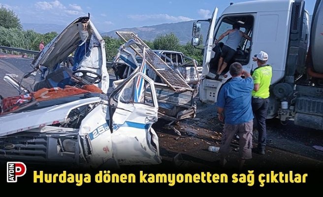 Hurdaya dönen kamyonetten sağ çıktılar