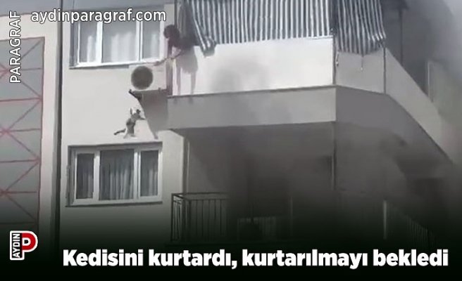 Kedisini kurtardı, kurtarılmayı bekledi