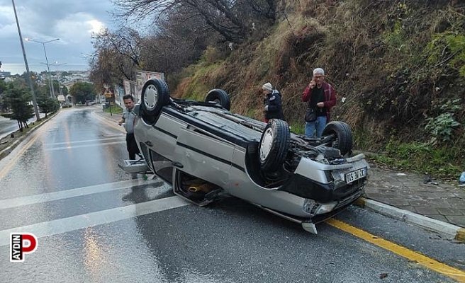 Kediye çarpmamak için manevra yaptığı otomobiliyle takla attı