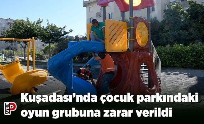 Kuşadası’nda çocuk parkındaki oyun grubuna zarar verildi