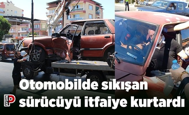 Otomobilde sıkışan sürücüyü itfaiye kurtardı