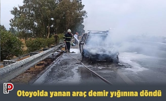 Otoyolda yanan araç demir yığınına döndü