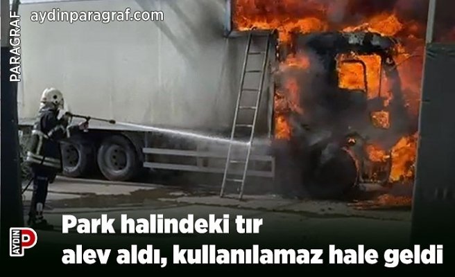 Park halindeki tır alev aldı, kullanılamaz hale geldi