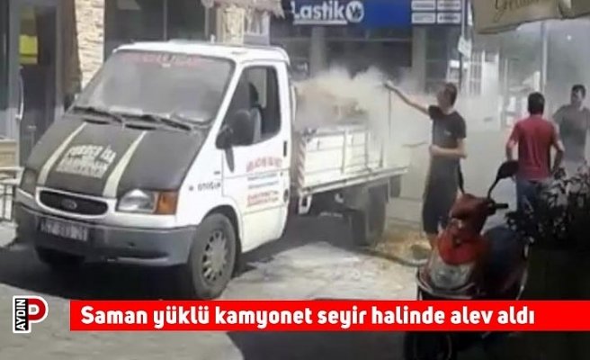 Saman yüklü kamyonet seyir halinde alev aldı