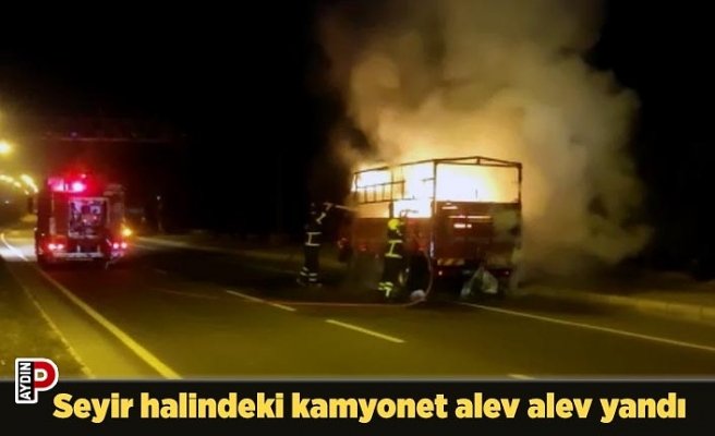 Seyir halindeki kamyonet alev alev yandı