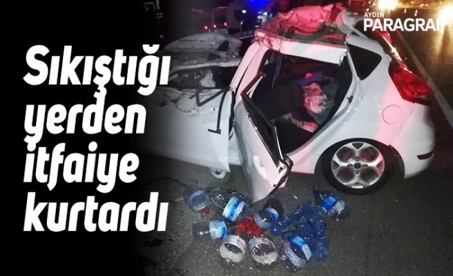 Sıkıştığı yerden itfaiye ekipleri kurtardı