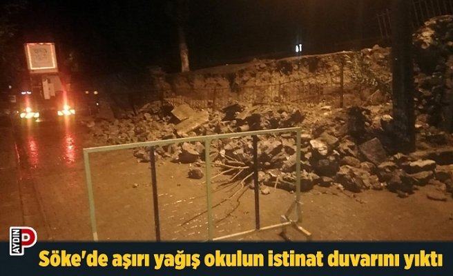 Söke'de aşırı yağış okulun istinat duvarını yıktı