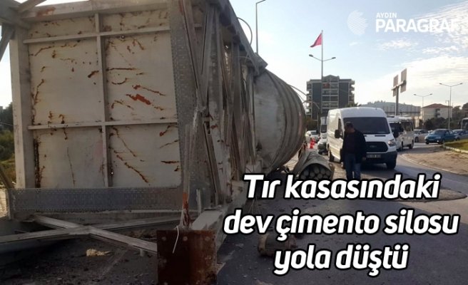 Tır kasasındaki dev çimento silosu yola düştü