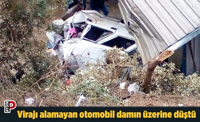 Virajı alamayan otomobil damın üzerine düştü
